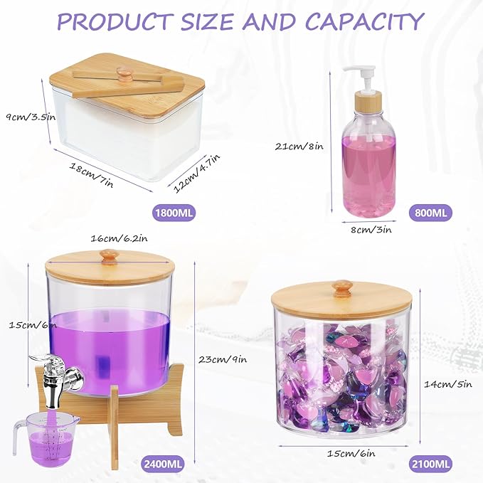 Laundry Room Organization Set 12, Laundry Pods Container & Dryer Sheet Holder with Lids & Labels, Liquid Laundry Detergent Dispenser, Fabric Softener Dispenser for Detergent Powder Dryer Balls Beads