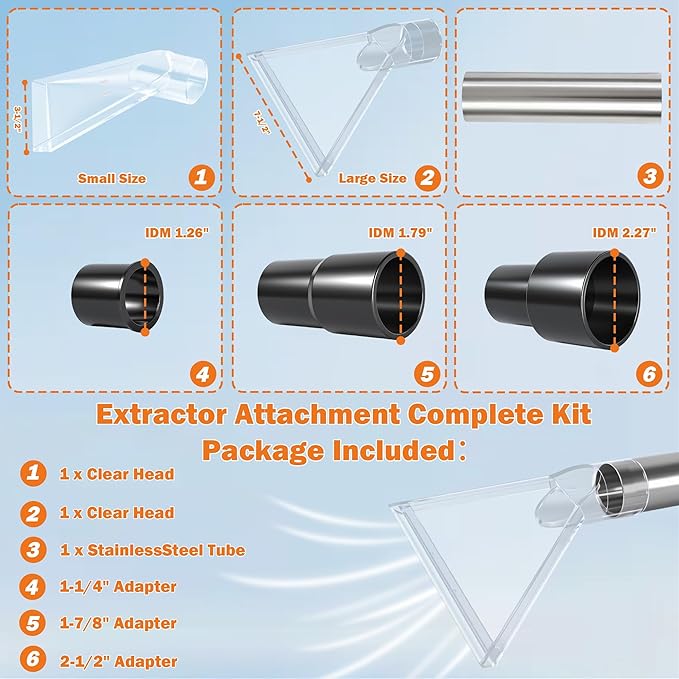 Universal Fit All Shop Vacs Extractor Attachment Kit Wet/Dry Vacuums with 2-1/2" 1-7/8" 1-1/4" Adapters for Carpet Cleaning Upholstery & Auto Detailing (Small+ Large)