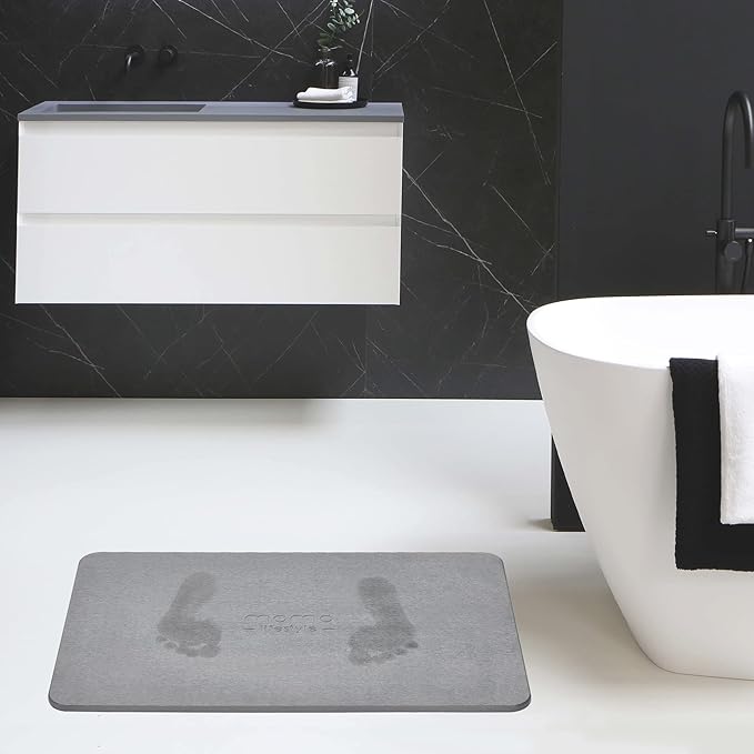 Momo Lifestyle Stone Bath Mat Drytomita – Quick Drying Diatomaceous Earth, Ultra Absorbent 23.6" X 15.4" Graphite Gray