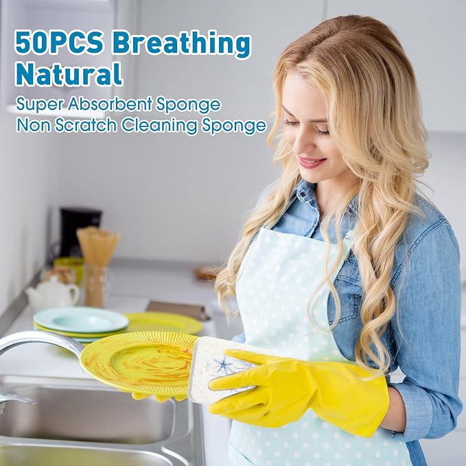 Maxdot 50 Counts Compressed Cellulose Sponges Bulk Sea Animals Style Natural Kitchen Compostable Non Scratch Dish Sponges for Washing Dishes, Cleaning Countertop Sink, Kids DIY