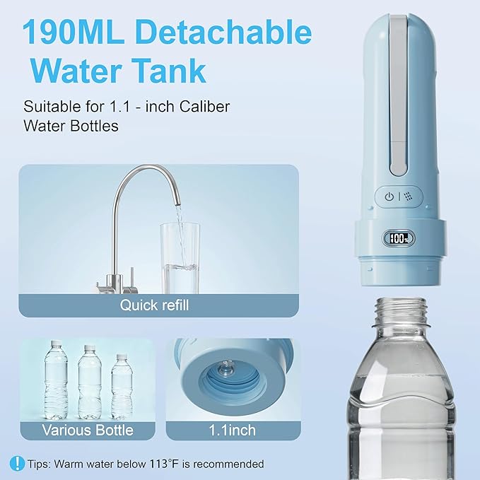 Electric Portable Bidet for Travel & Outdoor, Whisper-Quiet Handheld Sprayer with 3 Pressure Modes, 1600mAh USB-C Rechargeable, IPX7 Waterproof (Sky Blue)
