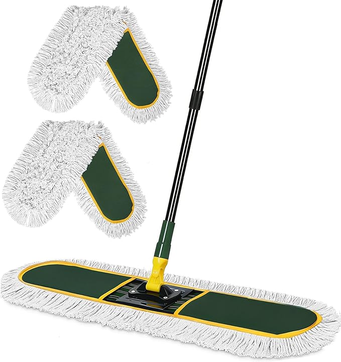 BUVE 24 Inch Commercial Dust Mop Heavy Duty, Dry Wet Dust Broom | 2 Cotton Mop Pads,60 Extendable Handle for Hardwood Floor Laminate Tile Concrete Cleaning,Home Garage Warehouse Use