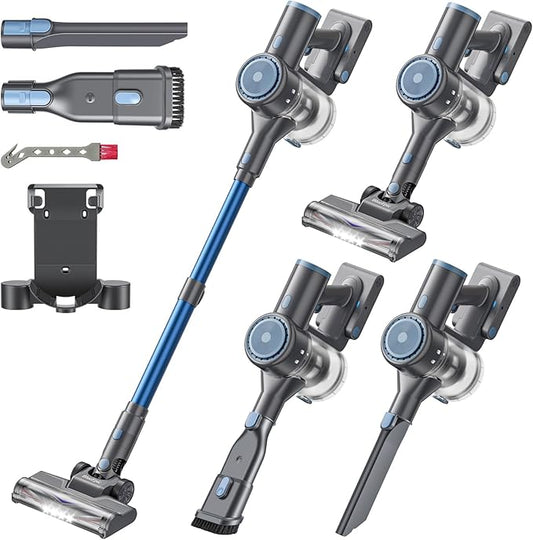 BlueEpic Cordless Stic Vacuum Cleaner, 40KPA/300W with Charging Wall Dock, Anti-Tangle, 6 in 1 Lightweight Handheld Vacuum for Pet Hair, Hard Floor, Carpet
