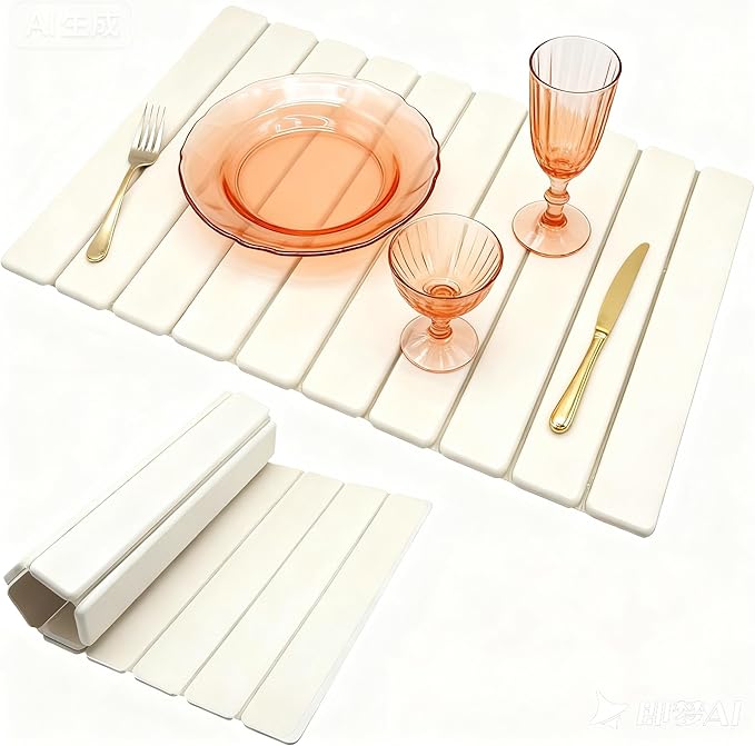 RAIN SPIRIT Large Stone Dish Drying Mat for Kitchen Counter, Absorbent Diatomaceous Earth Bath Mat ,Quick Dry Stone Drying Mat Foldable for Dishes Bottles Cups,white