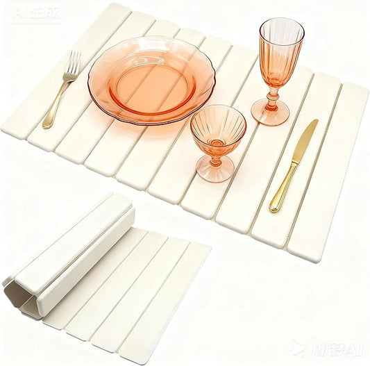 RAIN SPIRIT Large Stone Dish Drying Mat for Kitchen Counter, Absorbent Diatomaceous Earth Bath Mat ,Quick Dry Stone Drying Mat Foldable for Dishes Bottles Cups,white