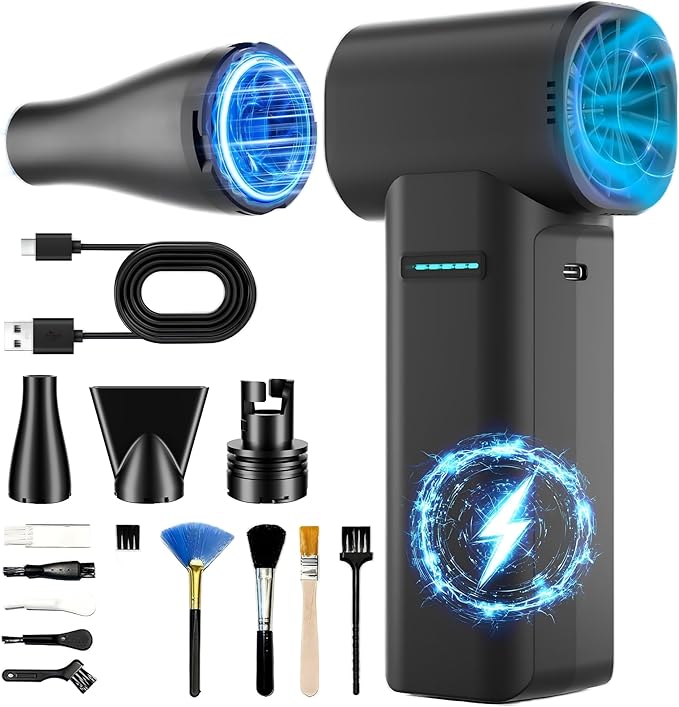 Electric Air Duster, Compressed Air Blower with 800000RPM Brushless Motor,max 1.1lbs Wind Force, Fast Charging Rechargeable Air Blower,3-Speed Air Dryer for PC, Car & Home Cleaning