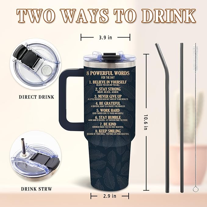 DUUV 40 Oz Tumbler with Motivational Quotes - Stainless Steel Insulated Travel Mug for Daily Empowerment, Christmas Inspirational Gifts with Powerful Words (Believe, Never Give Up, Stay Strong), 1PCS
