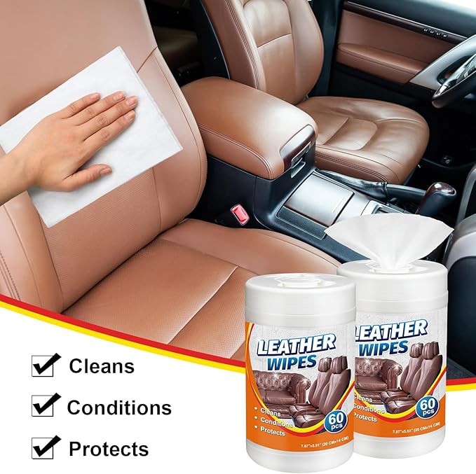 240 Count Large Leather Cleaner Conditioner Wipes Clean Protect Restore for Furniture, Car Seats, Shoes, Bags & More, Prevents Cracking & Fading, 8" x 5.5" Bulk Size