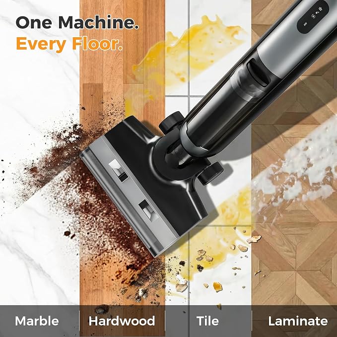NEWBULIG Cordless Wet Dry Vacuum Cleaner, All in One Vacuum Mop for Hard Floor, Vac Mops with Auto Self-Cleaning, Dual Water Tank, Anti-Tangle Design, Dual-Sided Edge Cleaning, 35 Mins Rumtime