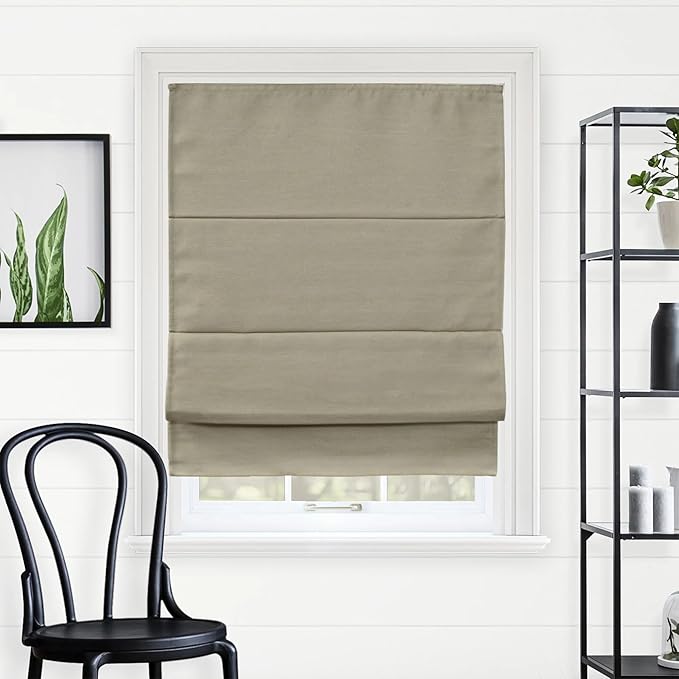 Chicology Cordless Roman Window Shade, Del Mar Sandcastle, 39" W x 64" H | Cordless Child-Safe, Room Darkening UV, Inside/Outside Mount, True-to-Size No Cut, Rich Textured Fabric, Spot-Clean Care Only