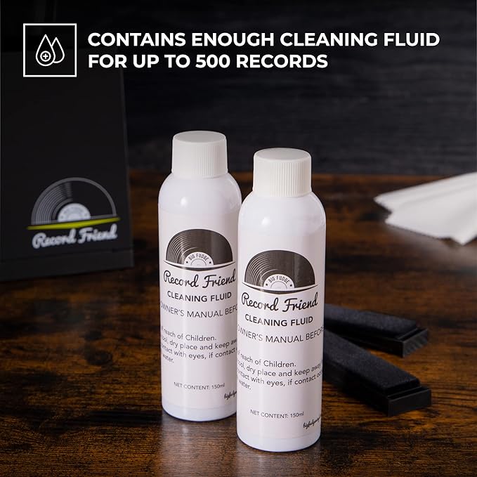 Big Fudge Vinyl Record Cleaning Kit for Vinyl Records - Includes Cleaning Machine & Vinyl Record Cleaning Care Solution - Microfiber Cloth & Rack for Record Player Accessories