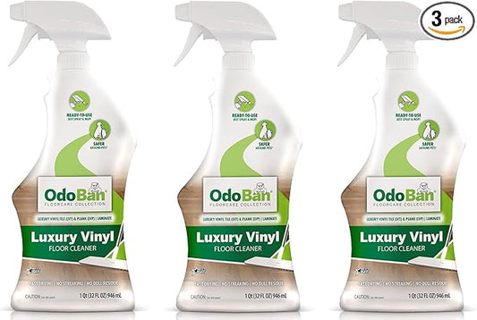 OdoBan Ready-to-Use Luxury Vinyl Floor Cleaner, Streak Free and Neutral PH Formula, Made in the USA, Scentless, 32 Oz Spray 3-Pack