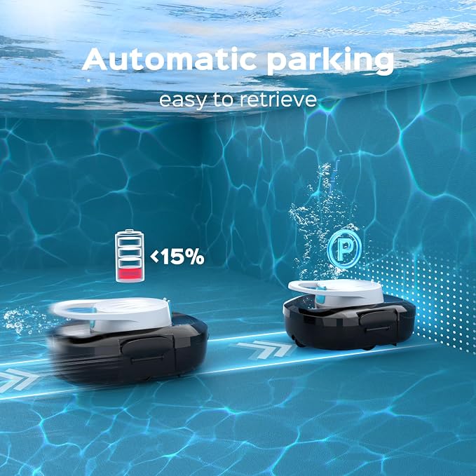 Automatic Robotic Pool Cleaner for Above Ground Pools, S1 Pro Cordless Pool Vacuum with Dual Motors, 120-Min Runtime, Large Debris Basket, Fast Charging and Auto Parking，Obsidian White