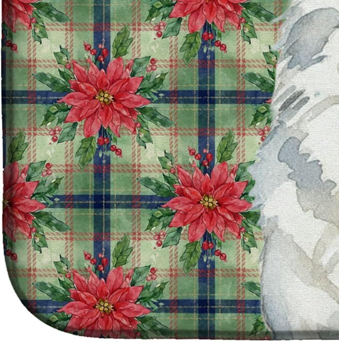 Caroline's Treasures American Eskimo Christmas PoinsettIas Dish Drying Mat Absorbent Dish Drying Mat Pad for Kitchen Counter Dish Drainer Mat for Countertop, 14 x 21", Multicolor