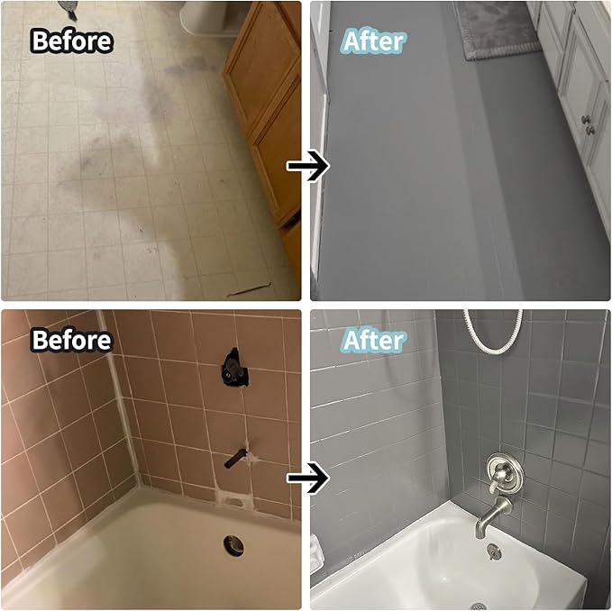 Ceramic Tub and Tile Refinishing - Bathtub, Bathroom Wall, Countertop, Sink Paint - Easy to Use, Waterproof, Low Odor, No Toxic (Dark grey 50-60 sq.ft)