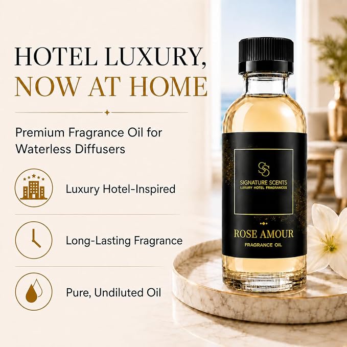 Luxury Hotel Diffuser Oil for Hotels and Homes - Aromatherapy Oils for use with an Essential Oil Diffuser at Home - Fragrance-Scent Diffuser Oil Blend (Rose Amour) 4.05fl oz (120ml)