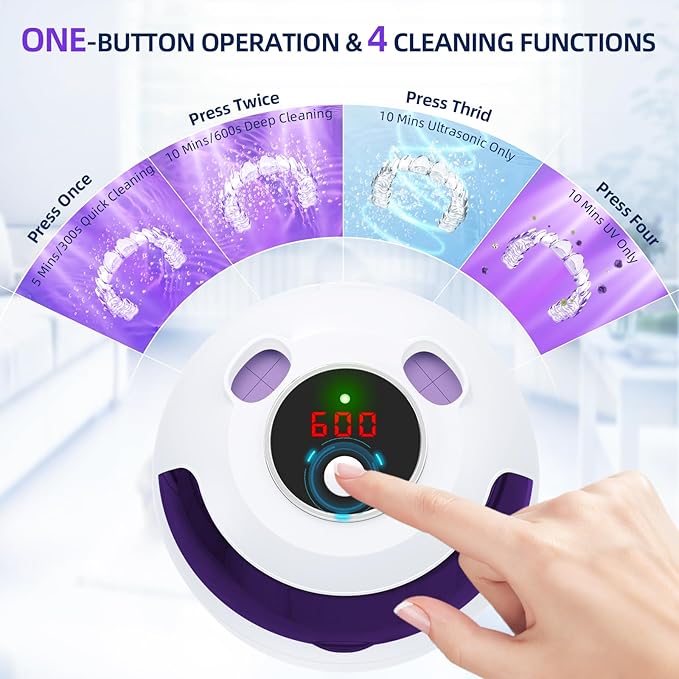 EcoBasic Retainer Cleaner, 45kHz Ultrasonic Retainer Cleaner Machine with 200ML Capacity & 4 Modes for Dentures, Aligners, Mouthguards, Retainers, Jewelry and Denture Appliances, White