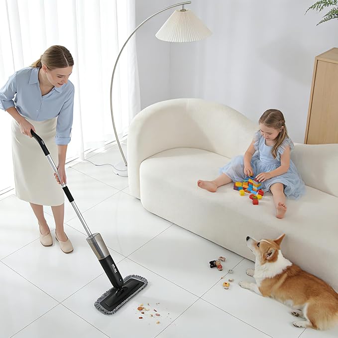 Electric Spray Mop Floor Cleaner with 2 Mopping Pads 720ml Bottle & Scraper 360° Swivel Head Lightweight Cordless Wet Dry Cleaner for Hardwood Floor Cleaning Laminate Tile Wood Vinyl & All Hard Floors