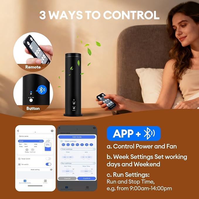 Waterless Scent Diffuser Starter Kit: Aroma Aromatherapy Diffuser | 100ml Cordless Rechargeable APP Smart Remote Control Home Hotel 1000 Sq Ft. Coverage 2 Essential Oils