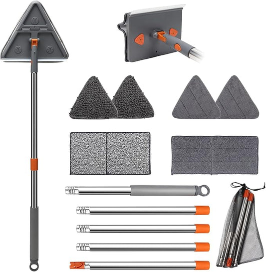 Baseboard Cleaner Tool with Handle,Wall Cleaner mop with Squeegee, Baseboard Cleaning Tool with 86" inch Extension Pole,8 Replacement Pads for Baseboards Cleaning, Ceiling, Wall, Floor, Shower