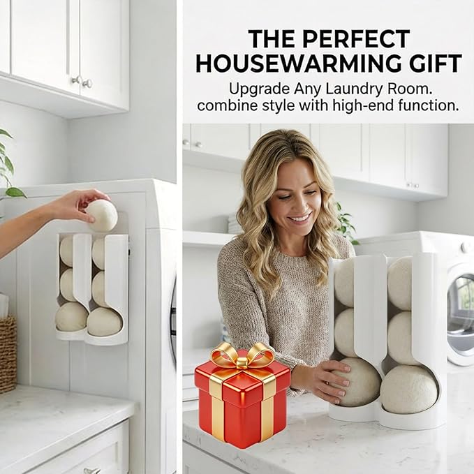 Magnetic Dryer Ball Holder for Laundry Room Organization - Space-Saving Wool Dryer Ball Storage Rack, Strong Magnet Mounts to Washer & Dryer, Holds 6+ Standard Balls, Two Ways to Use,Minimalist Design