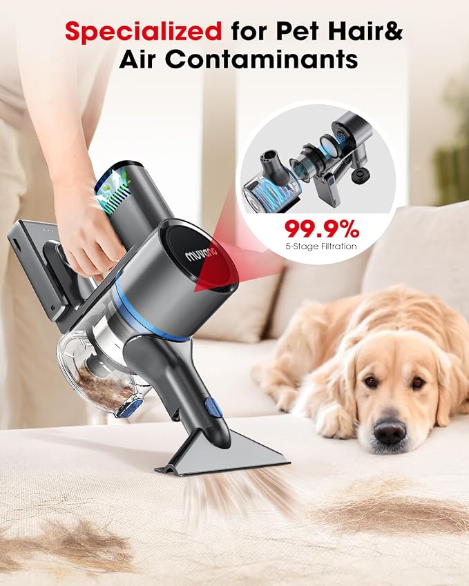 Cordless Vacuum Cleaners for Home, G26 Vacuum Cleaner, 45KPA Powerful Suction, Up to 60 Minutes, Tangle-Resistant, Rechargeable Stick Vac with Wall Mount for Pet Hair, Hardwood Floors, Navy Blue