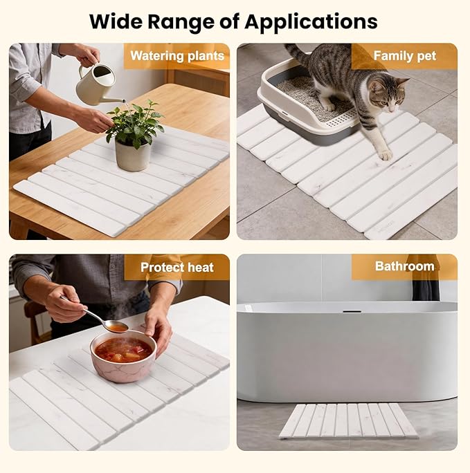Stone Drying Mat for Kitchen Counter, 24"(L)×16"(W), Collapsible Quick Dry Stone Dishes Mats, Absorbent Diatomaceous Earth Mats for Kitchen, Bathroom