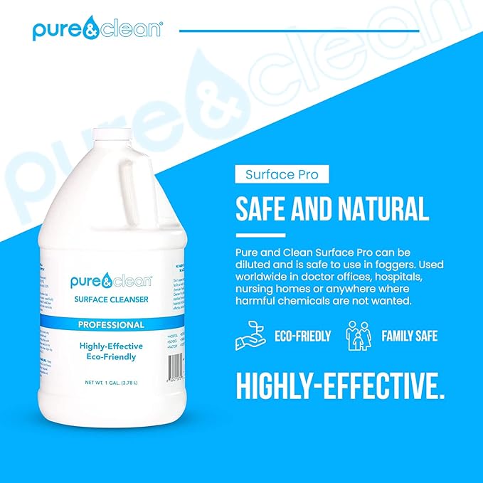 PURE & CLEAN Multi Surface Cleaner Hypochlorous Acid Cleaning Solution Powerful HOCl for Use On Most Any Surface All Purpose Cleaner Hospital Grade, Safe For Foggers, 1 Gallon