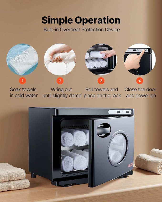 VEVOR Hot Towel Warmer, 23L Large Towel Warmer Cabinet with See Through Window, Clip & Stainless Steel Racks, Holds up 36 Towels, All-Round Heating Cabinet for Spa, Barber, Manicures, Massage, Salon