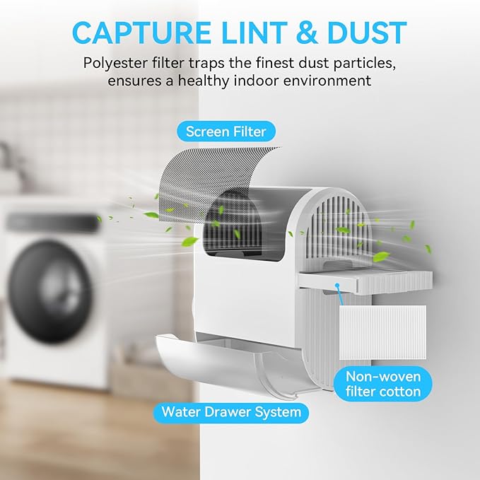 3-in-1 Indoor Dryer Vent - Indoor Dryer Vent kit for Water Drawer System and Electric Clothes Dryers, with High Strength Non-Woven Filter Cotton Doesn't Leak Lint, Dust, for Electric Clothes Dryers