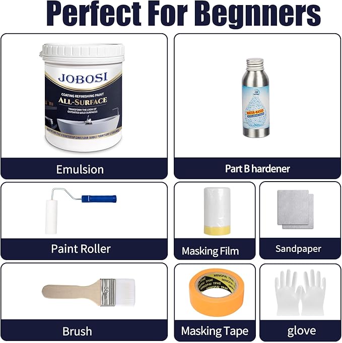 Waterbased Tile Paint and Tile Refinishing Kit 16.0 Fl Oz (black)，Bathtub Bathroom wall, Easy of Usecountertop sink Paint Resurfacing Sink Tub waterproof Kitchen Countertop, Low Odor No Toxic