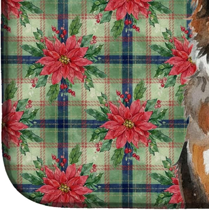 Caroline's Treasures Red Merle Australian Shepherd Christmas PoinsettIas Dish Drying Mat Absorbent Dish Drying Mat Pad for Kitchen Counter Dish Drainer Mat for Countertop, 14 x 21", Multicolor