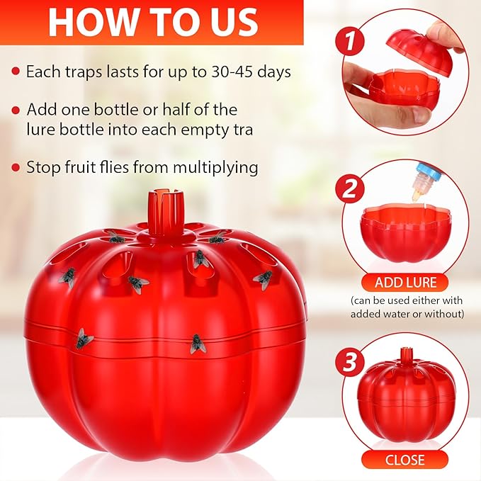 12 Pack Fruit Fly Traps Bulk for Indoors 540 Days Lure and Refills Supply Reusable Gnat Traps for House Indoor Fruit Fly Killer Safe Food Lure Ready to Use for Home Kitchen Countertop(Clear)