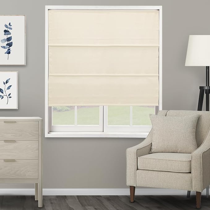 Chicology Cordless Roman Window Shade, Ridgewood Cream, 23" W x 72" H | Cordless Child-Safe, Room Darkening UV, Inside/Outside Mount, True-to-Size No Cut, Rich Textured Fabric, Spot-Clean Care Only