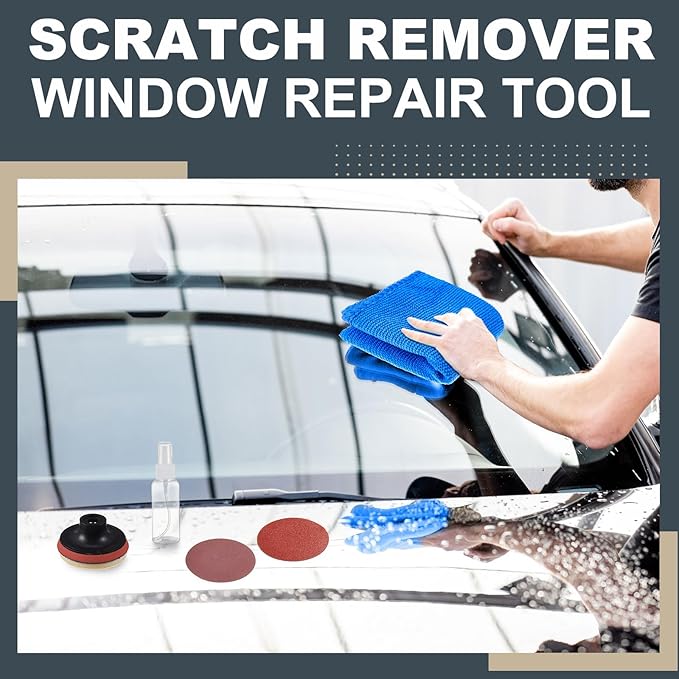 Teenyyou 55 Pcs Glass Polishing Kit Windshield Scratch Repair Kit Car Windscreen Glass Scratch Remover 120g Cerium Oxide Powder Wheels Polish Pads Sandpaper Window Repair Tool for Car Windscreen