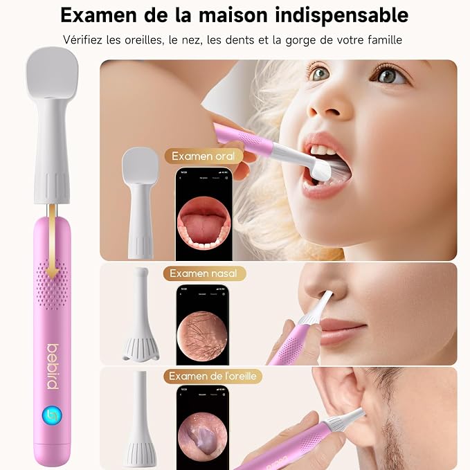 BEBIRD R1 Ultra Ear Wax Removal, Ear Cleaner with Camera Ear Scope, Wax Remove Ear Pick with Ear Otoscope Tweezers, Visual Dropper Cleaning Kit, Ear/Nose/Throat Examination Tool for Family, Pink
