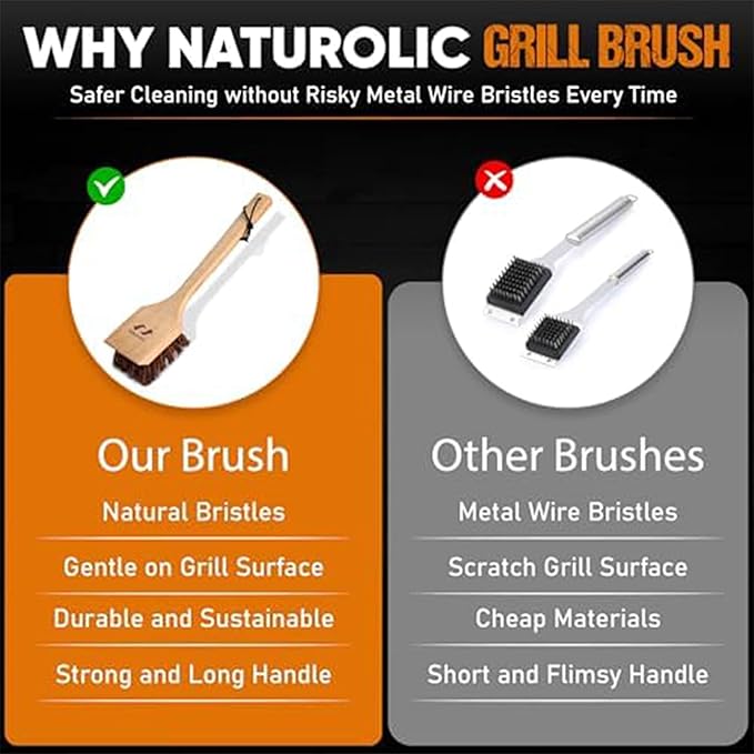 All-Natural Wooden Grill Brush and Grill Cleaner | Works as Scraper Tool for Tough Grill Residue | Bristle-Free Grill Brush for Outdoor Grill | Safe Grill Rescue Brush and BBQ Cleaner
