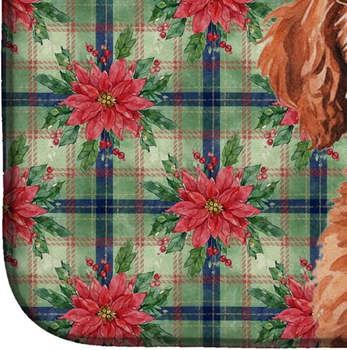 Caroline's Treasures Miniature Red Poodle Christmas PoinsettIas Dish Drying Mat Absorbent Dish Drying Mat Pad for Kitchen Counter Dish Drainer Mat for Countertop, 14 x 21", Multicolor