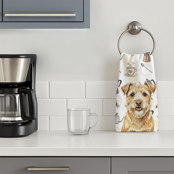 Caroline's Treasures Wheaten Norfolk Terrier Coffee Bar Kitchen Towel Velour Plush Front and Cotton Loop Back Machine Washable