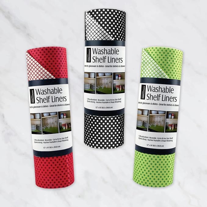 DII Fridge & Shelf Liner Collection Non-Adhesive, Cut to fit, Machine Washable, 12x20, Tango Red Dots, 2 Piece