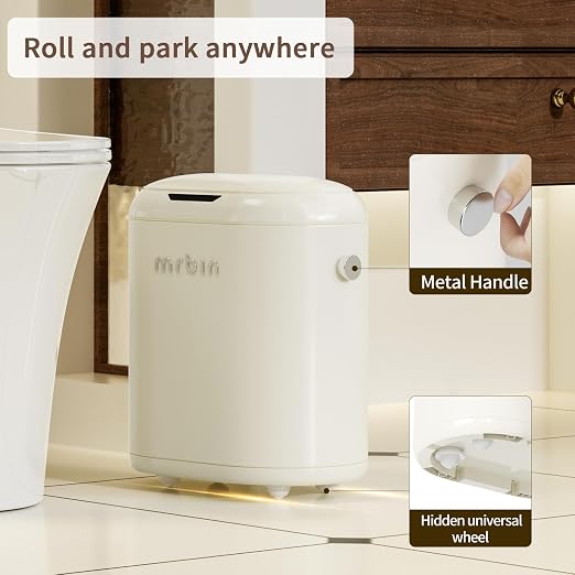 MRBIN Automatic Adsorption Metal Trash Can for Bathroom, Touchless Garbage Bin with Lid, 3.2 Gallon Slim Trash Can for Office and Bedroom, Electric Motion Sensor Waste Basket, Cream White