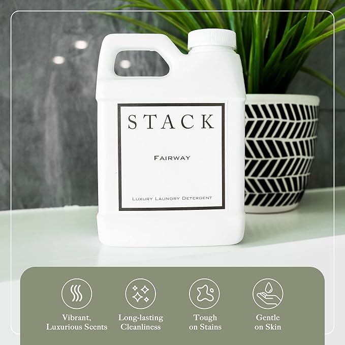 STACK Almost Home Luxury Laundry Detergent - Highly Scented Laundry Detergent for HE & Standard Washers - Infused With Roses, Jasmine, Suede, & Musk - Dye Free Gentle & Effective Cleaning - 16 oz