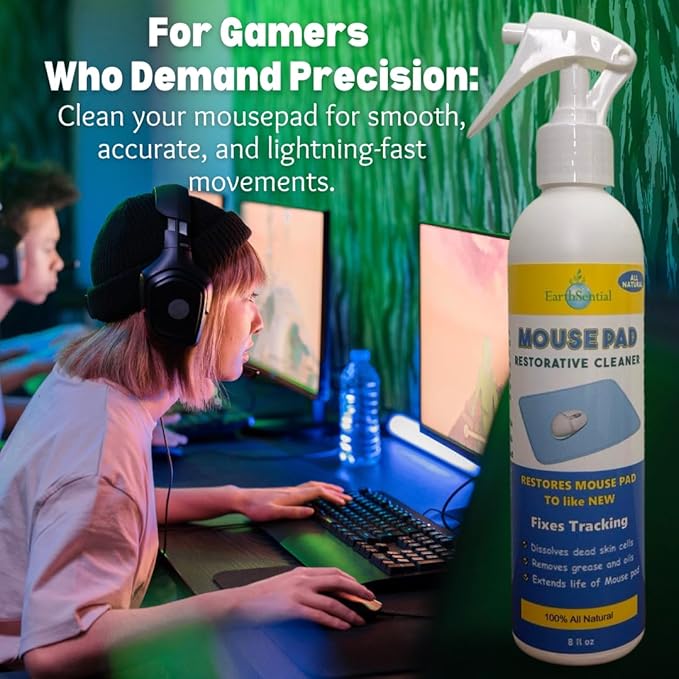 Mouse Pad Restorative Cleaner for Gaming & Work Mousepads, Restores Tracking, Fast-Drying Formula, 8 oz spray