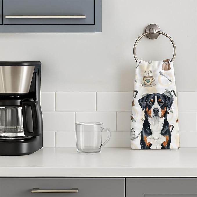 Caroline's Treasures Greater Swiss Mountain Dog Coffee Bar Kitchen Towel Velour Plush Front and Cotton Loop Back Machine Washable