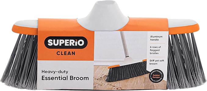 Superio Lightweight Essential Household Broom with Metal 3-Part Handle Indoor and Outdoor Use