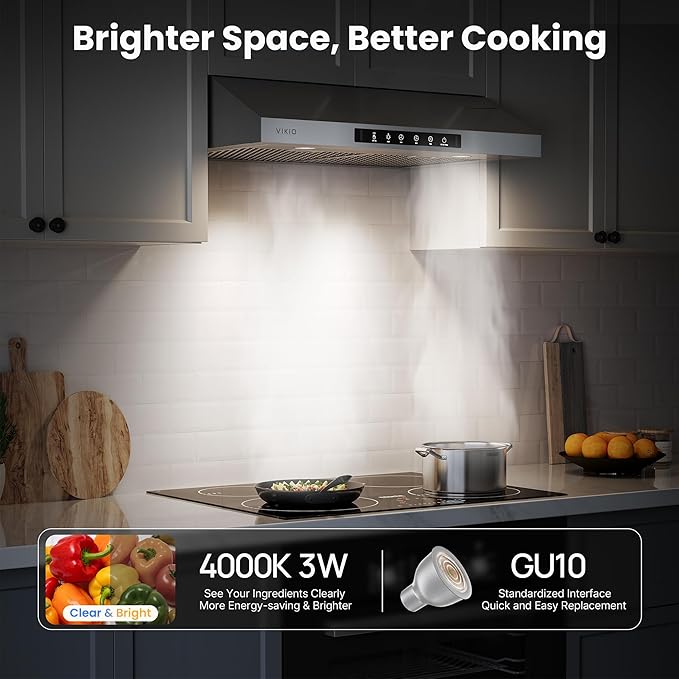 VIKIO HOME 42 Inch Under Cabinet Range Hood 900 CFM, Dual Motor Powerful Kitchen Vent Hood, Gesture & Touch Control, Ultra Quiet DC Motor, Dishwasher-Safe Filters, LED Lights, Stainless Steel