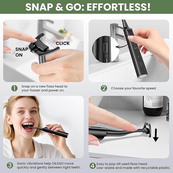 Electric Flosser for Teeth & Adults with 54 Refill Heads + 5 Speeds+60 Days Battery, Upgraded 2.0 Water Floss Alternative for Sensitive Gum Care, Sonic Oscillation Deep Cleaning for Plaque