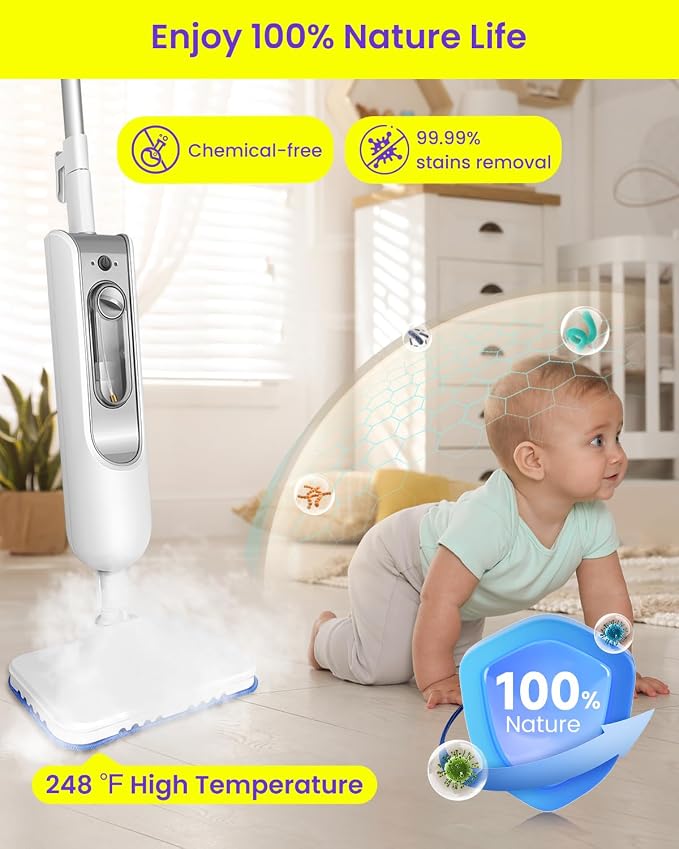 Steam Mop for Floor Cleaning, Effortless Ergonomic Design Floor Steamer for Hardwood and Tile, Adjustable Steam Modes, 1500W High Power, 16.4ft Cord, 400Ml XL Tank, 2 Washable Pad (1) (6)