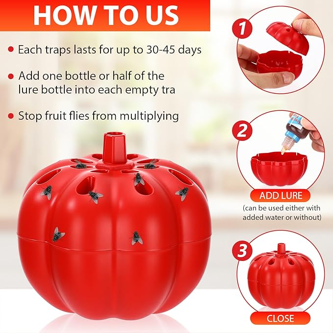 12 Pack Fruit Fly Traps Bulk for Indoors 540 Days Lure and Refills Supply Reusable Gnat Traps for House Indoor Fruit Fly Killer Safe Food Lure Ready to Use for Home Kitchen Countertop(Frosted)