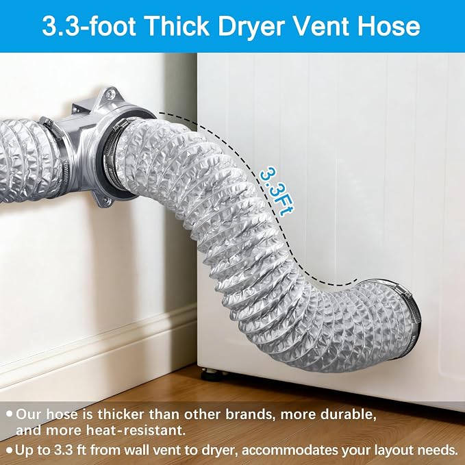 Magnetic Dryer Vent Connector Kit, Easy to Clean Quick Connector 90° Dryer Vent Coupling with 3.3ft of 4" Hose and 2 Clamps